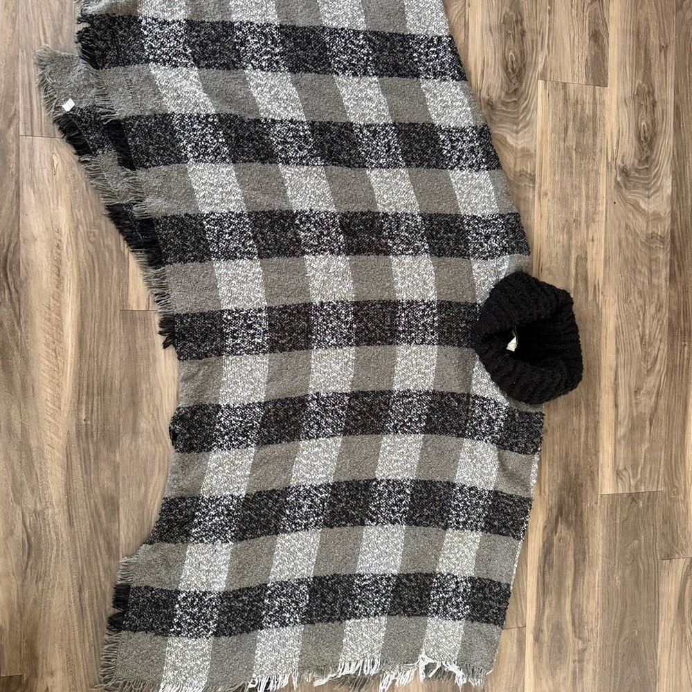 Plaid Black and Gray poncho/cover up